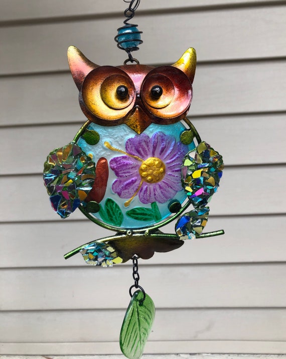 Shiny Glass Owl Owl Suncatcher.. Yard Art.. Garden Art .. | Etsy