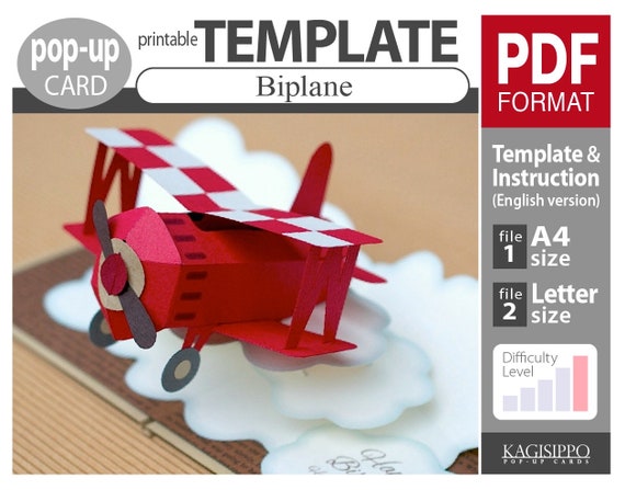 Pattern__pop-up Card__biplane pdf_digital Download File | Etsy