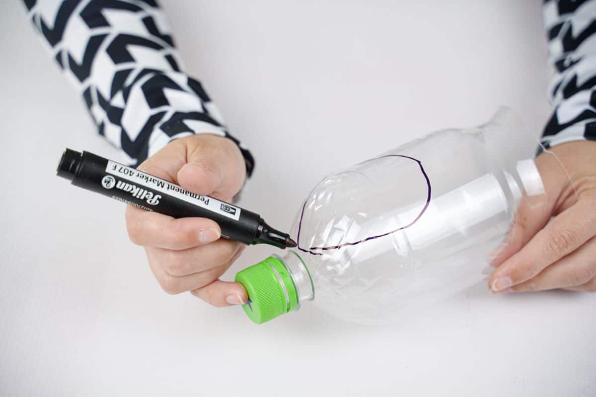 marker drawing on empty plastic bottle