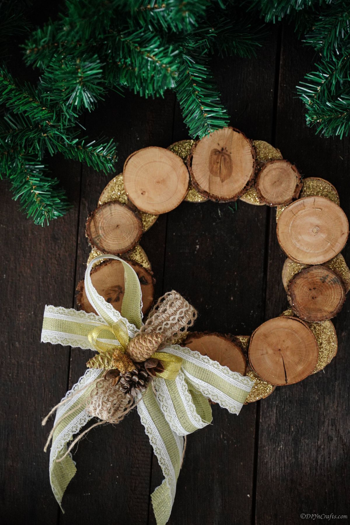 wood wreath with black background