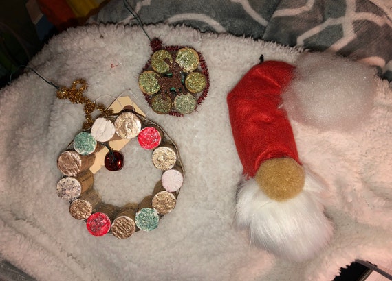 Handmade Wine Cork Ornaments Gnome Reindeer Jingle Bell Wreath | Etsy