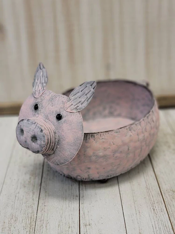 Rustic Pink Pig Container Pig Pot Pig Bucket Farmhouse | Etsy