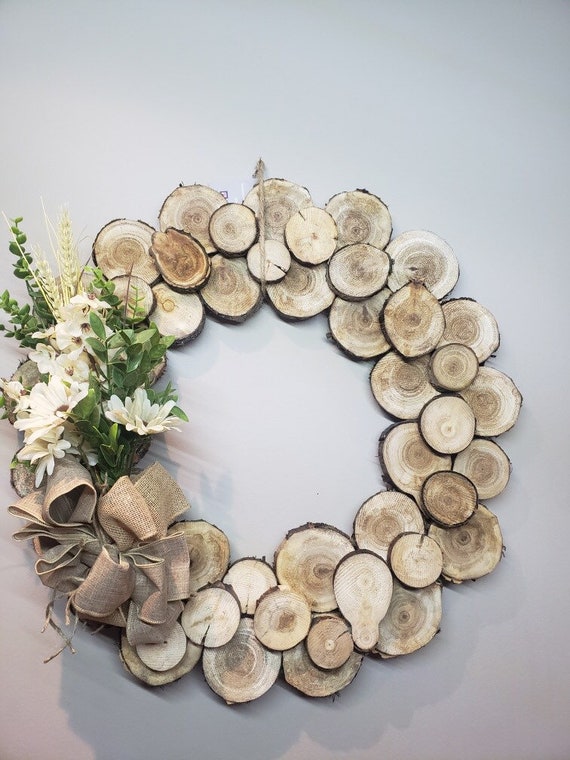 Medium Rustic Wooden Wreathwood Sliceseasonalnaturalfront | Etsy
