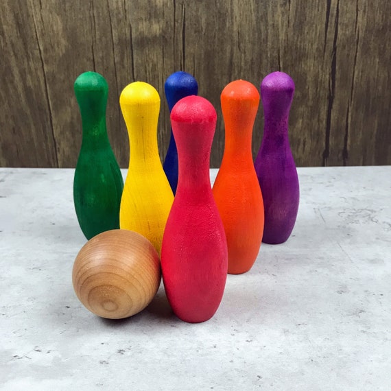 Wooden Bowling Pins and Ball Game for Toddlers Pretend Play | Etsy