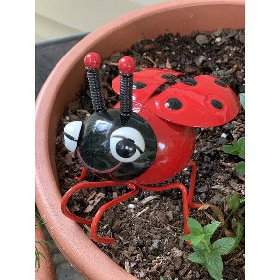 Yard Metal Sculpture Small Red Ladybug WHIMSICAL Garden Statue | Etsy
