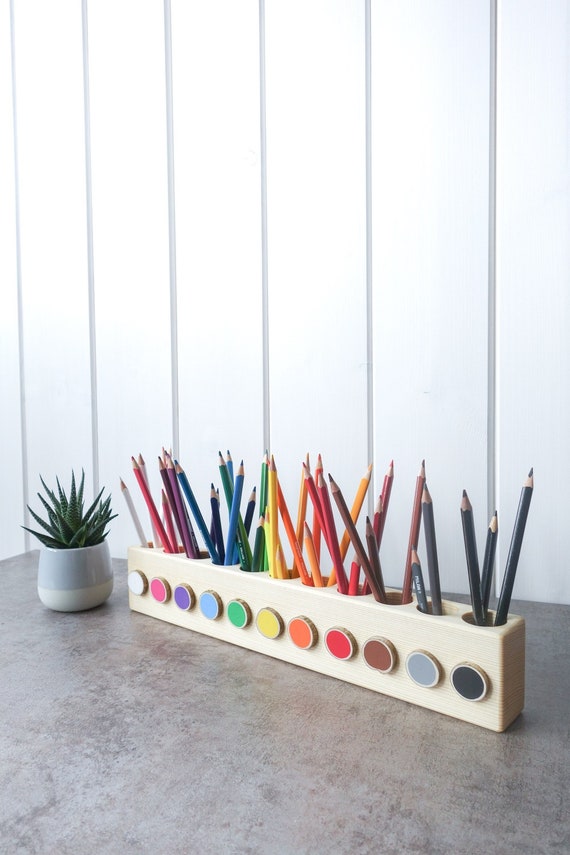 Montessori Wood Pencil Holder Crayon Holder Color Sorting - Etsy