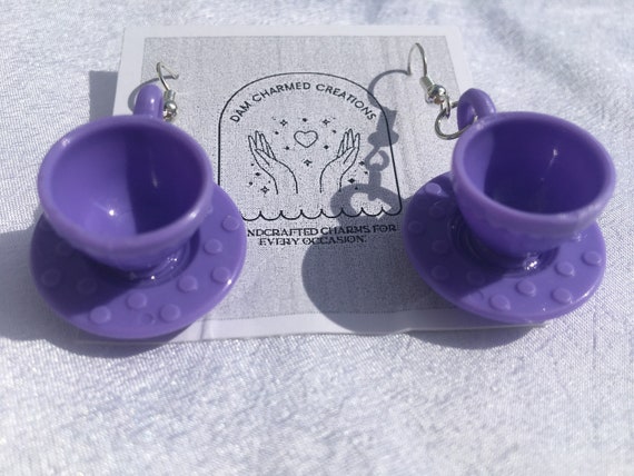 Teacup and Saucer Earrings Funky Purple Teacup Earrings - Etsy