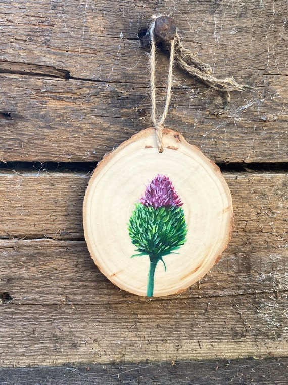Thistle Hanging Wood Slice Hand Painted Thistle Flower | Etsy