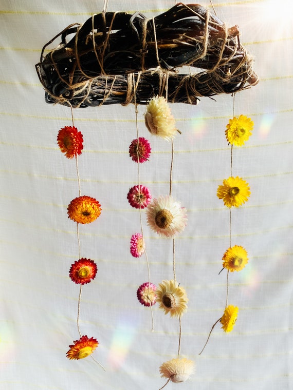 Dried Flower Mobile Strawflower & Willow Hanging Floral | Etsy