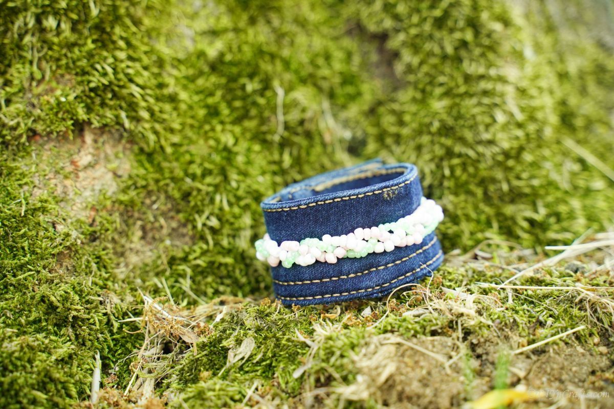 denim bracelet on grass