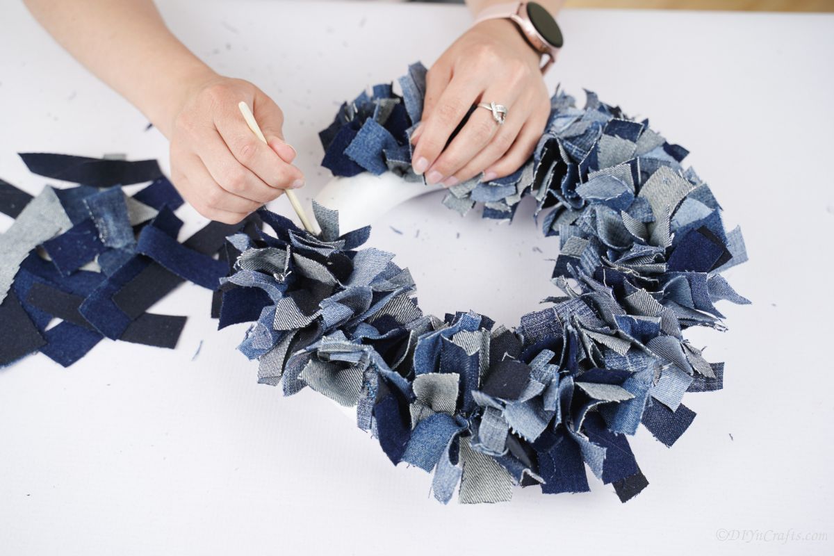 wreath almost covered in denim rags