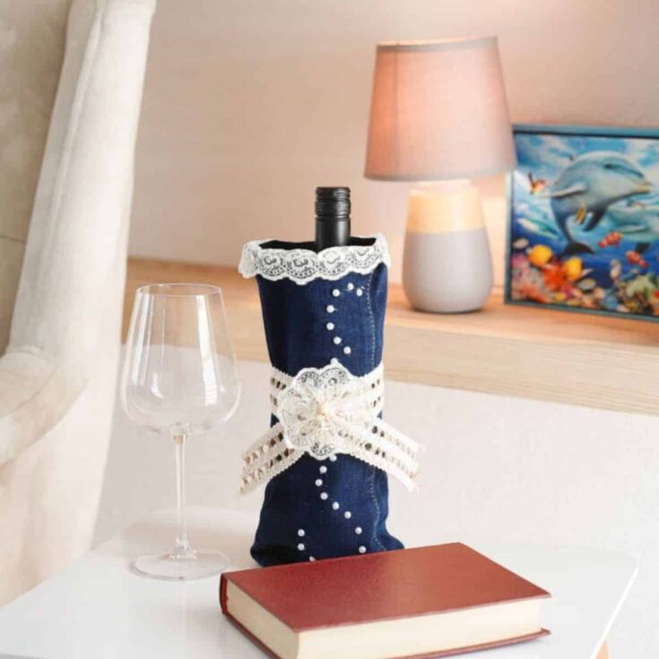 Simple Upcycled Blue Jeans Wine Bottle Cover