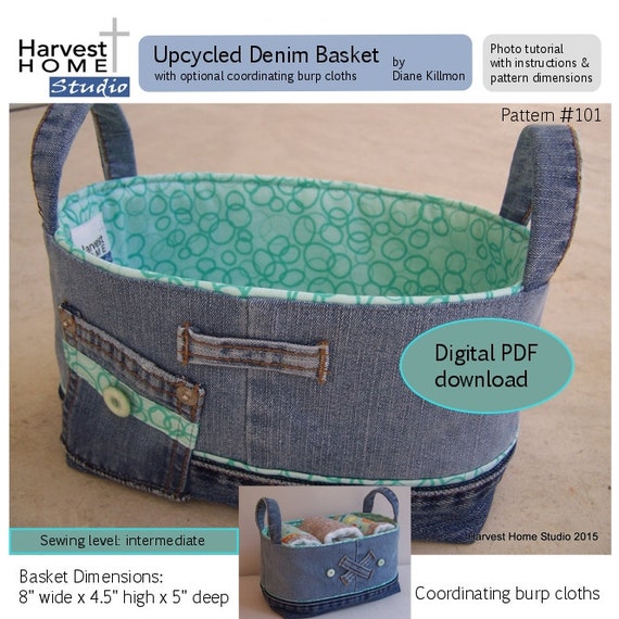 DIY Upcycled Denim Basket Digital PDF Download Sewing Pattern - Etsy