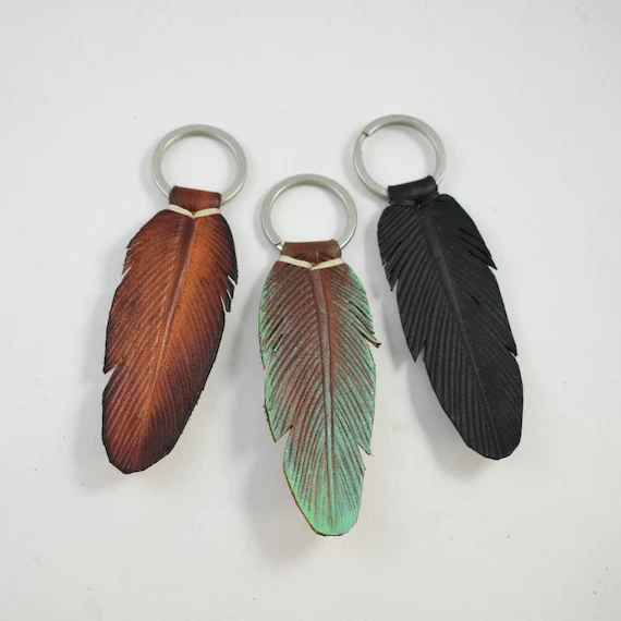 Leather Feather Keychain fleather - Etsy