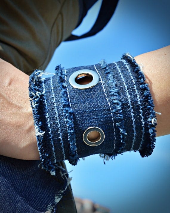 Denim Cuff Bracelet for Women Denim Jewelry Textile Bracelet - Etsy