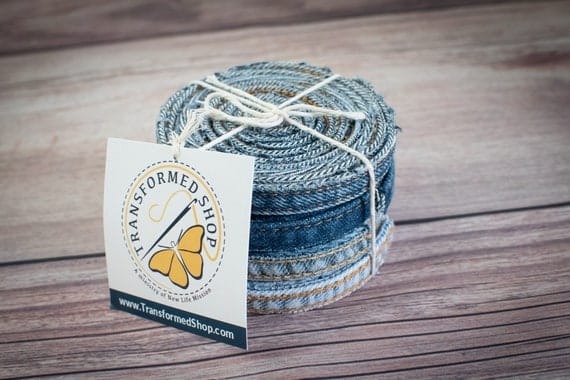 4 DRINK COASTERS Made From Recycled Denim Seams Housewarming - Etsy