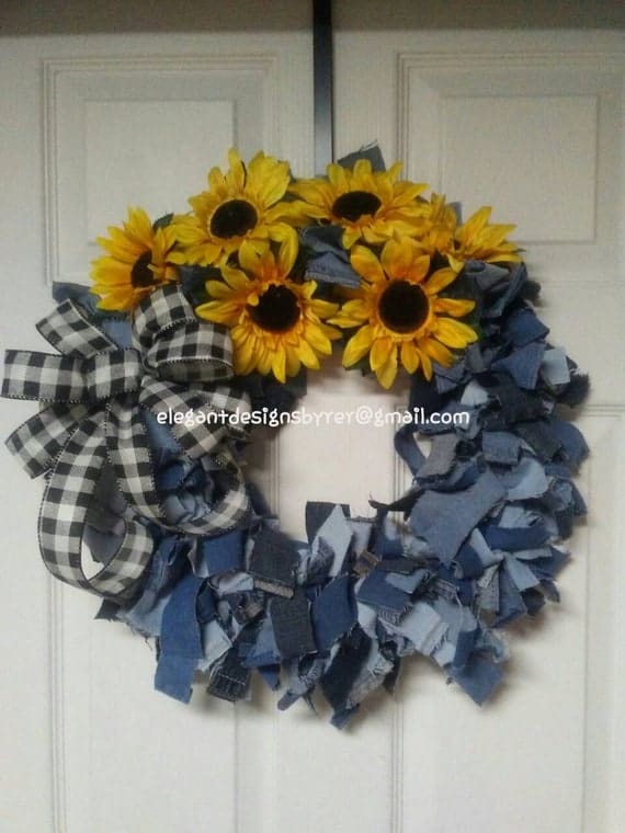 Denim Sunflower Wreath Rag Wreath Country Wreath Farmhouse - Etsy