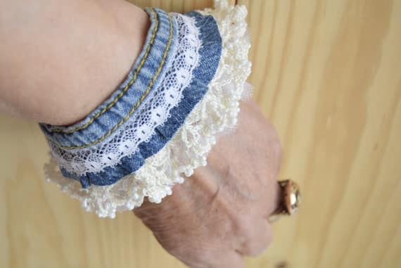 Denim Bracelet Crocheted Lace With Beads and White Tulle blue - Etsy