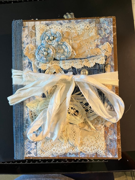 Junk Journal Denim and Old Book Cover With Lace - Etsy