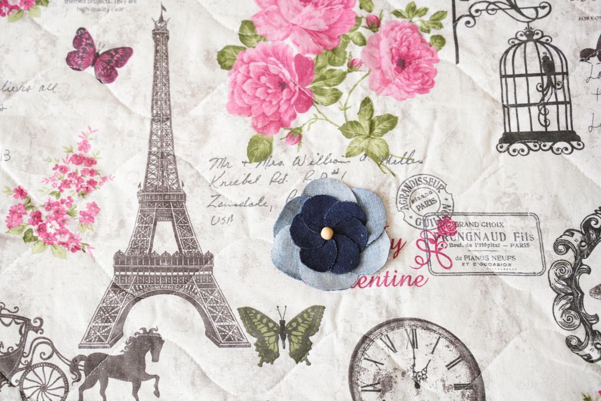denim flower on Paris themed background