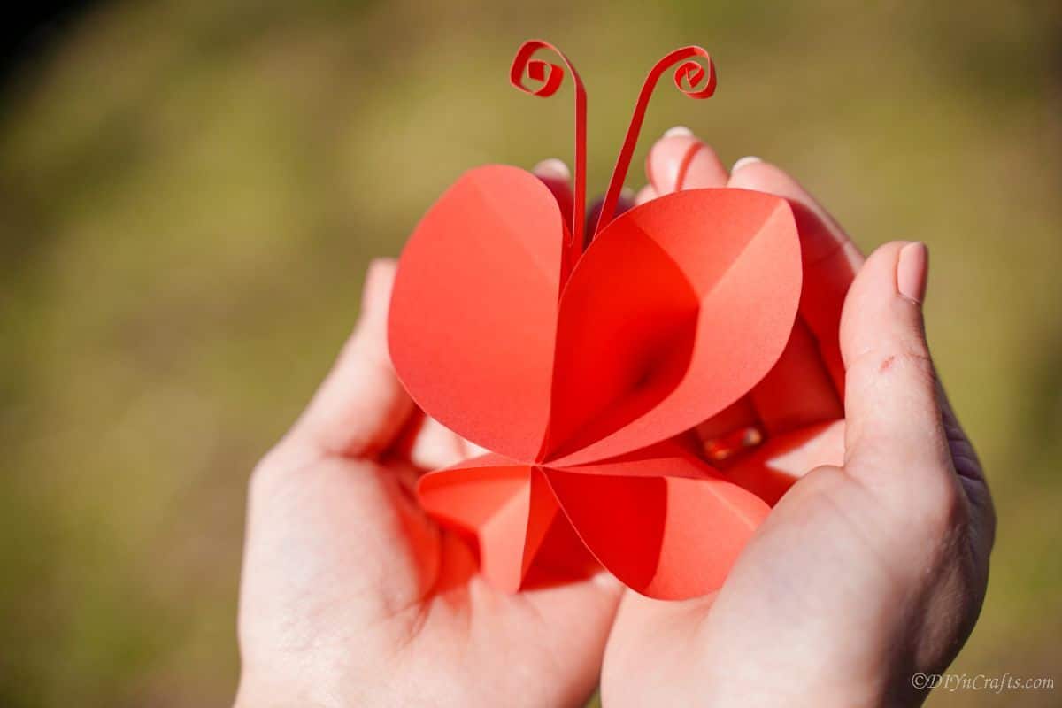 red paper butterfly in hands
