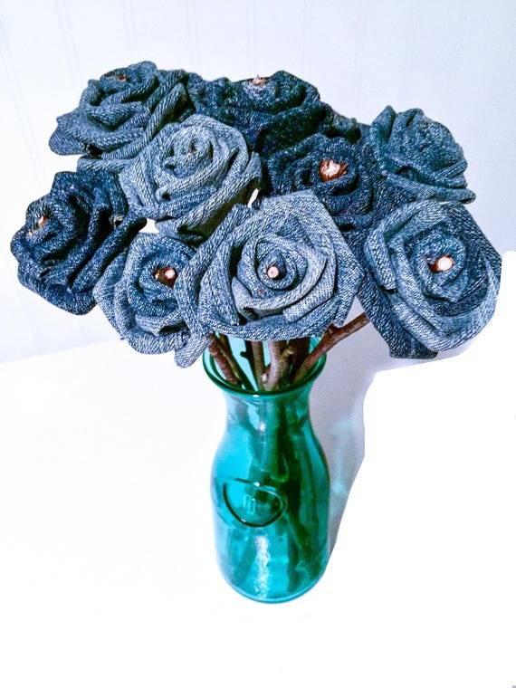 Upcycled Denim Roses With Stems Blue Jeans Roses Birthday - Etsy