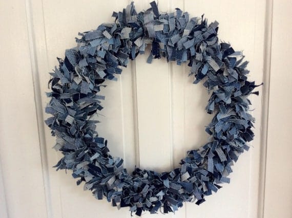 Rag Wreath of Recycled Denim Fabulous Fluffy Earth Friendly - Etsy