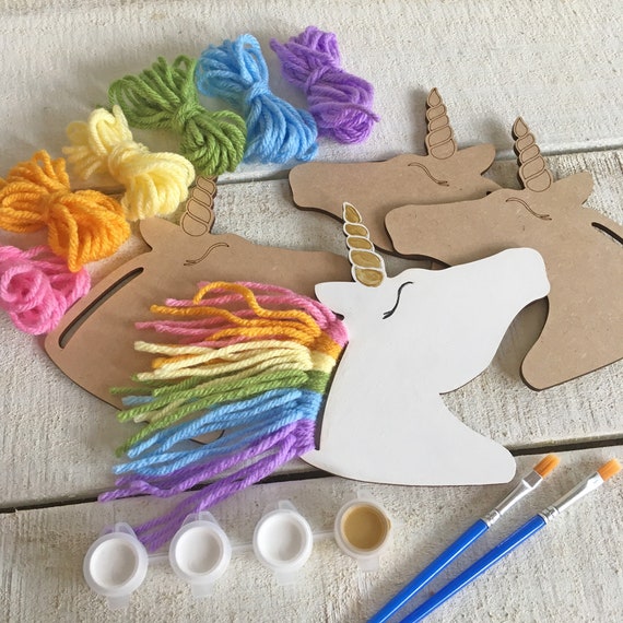 Rainbow Unicorns Kid Craft Paint and Yarn Included Pastel - Etsy
