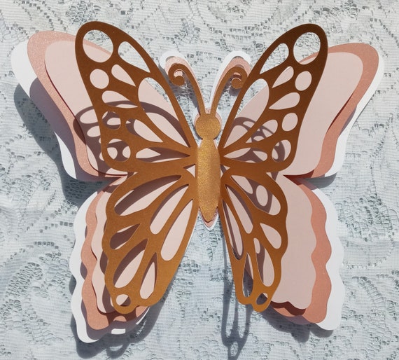 3D Shimmery Gold Blush Pink Rose Gold White Paper Butterflies/ - Etsy