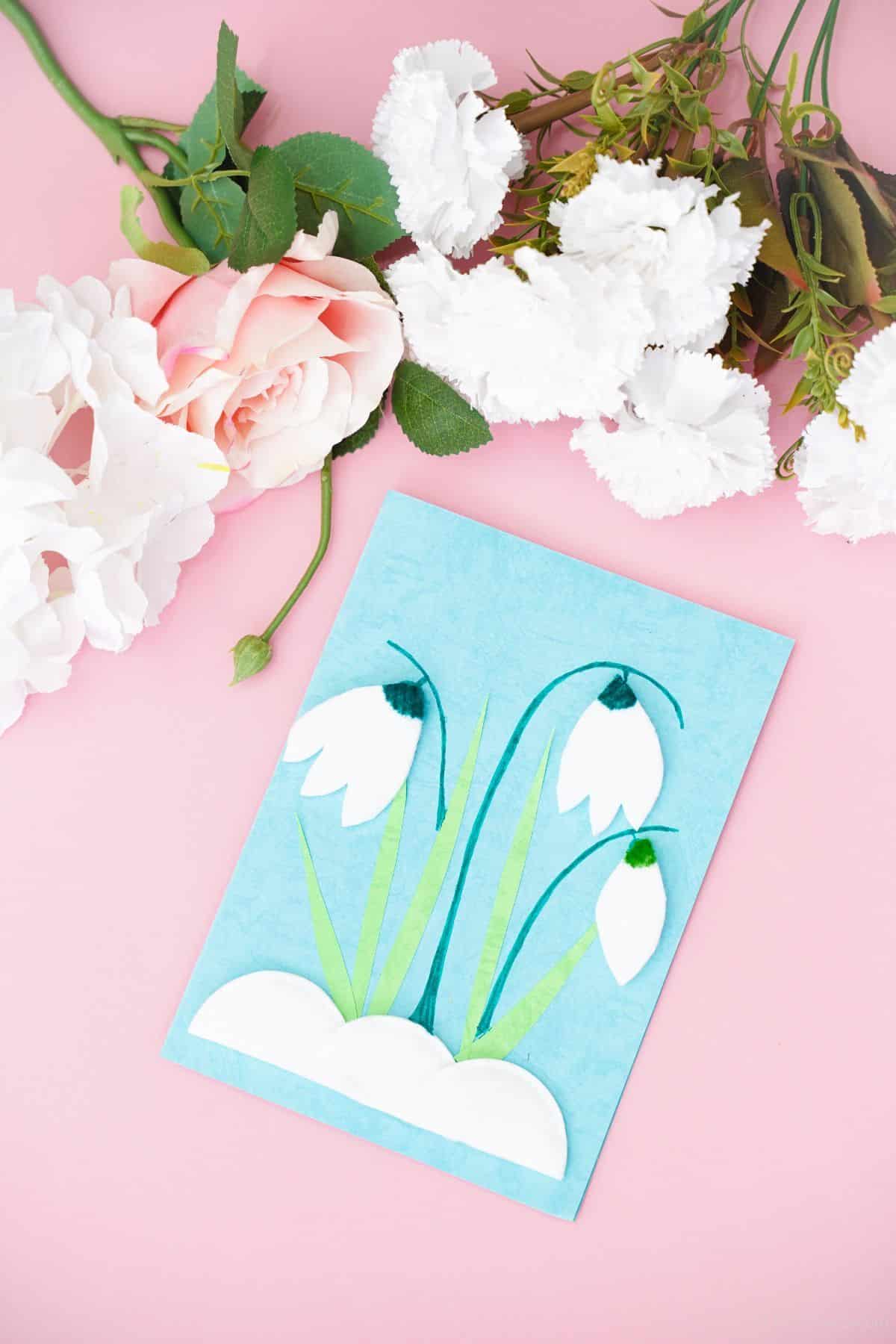 tulip handmade card on pink table