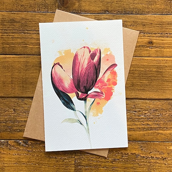 Pack of 5 Handmade Greeting Cards Watercolor Tulip Print - Etsy