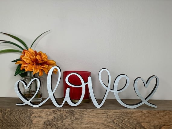 Love Hearts Freestanding Wood Sign Shelf Decor Bridal Shower - Etsy