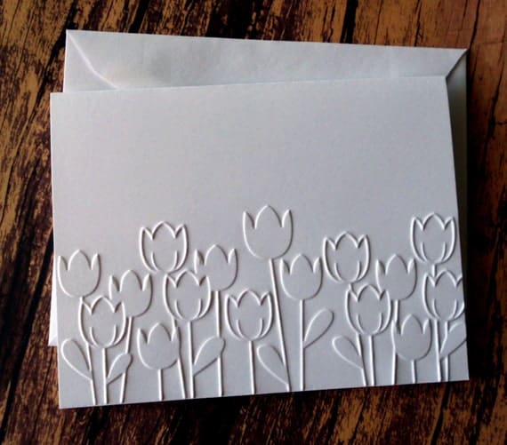 Tulip Cards Set of 5 Embossed Note Cards White Embossed - Etsy