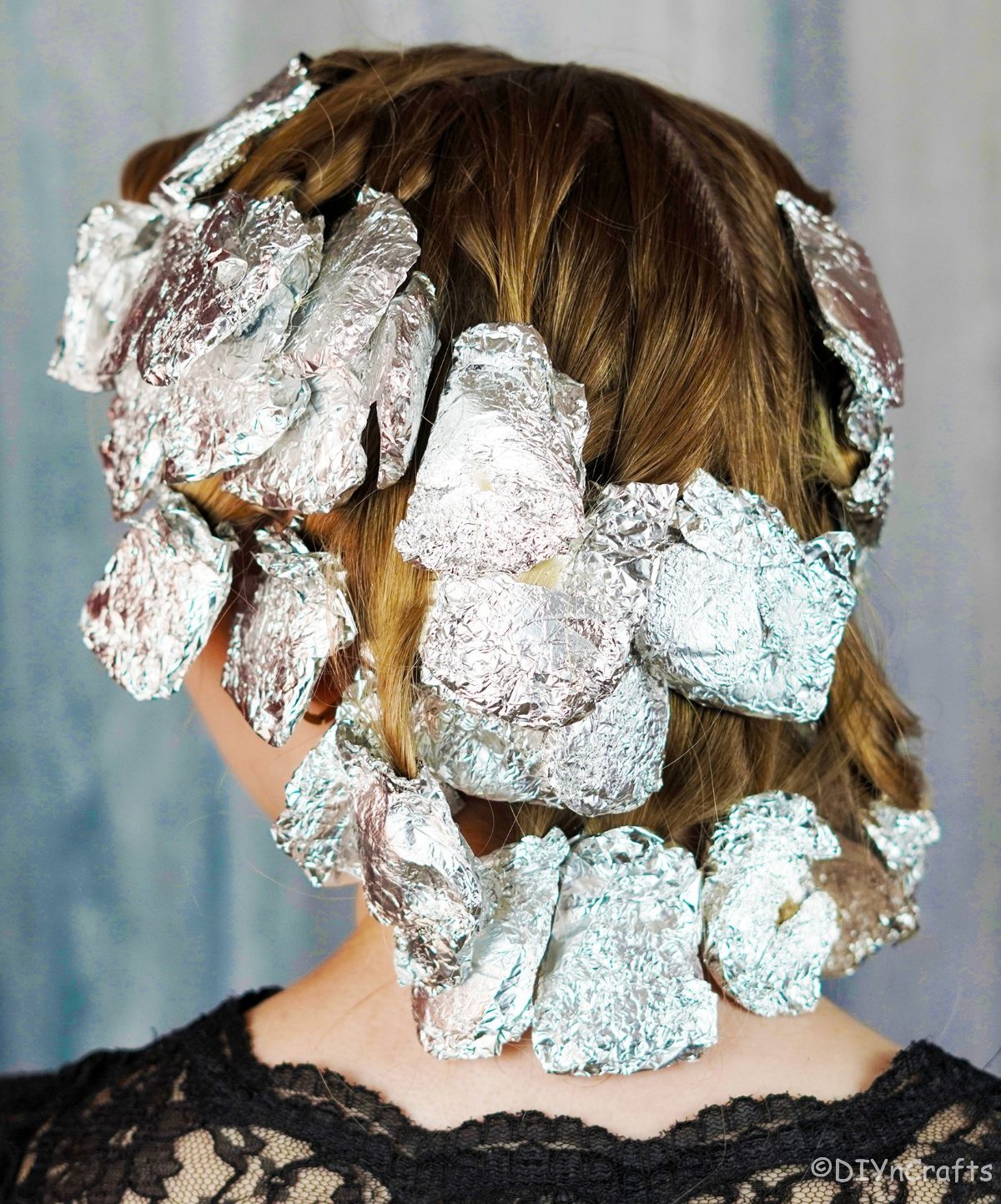 aluminum foil wraps all over head