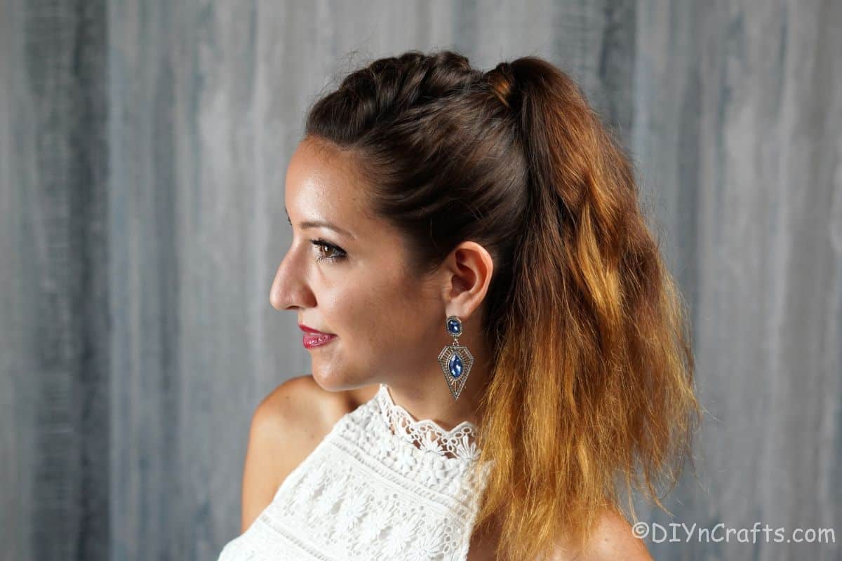 side of high ponytail with braid on top