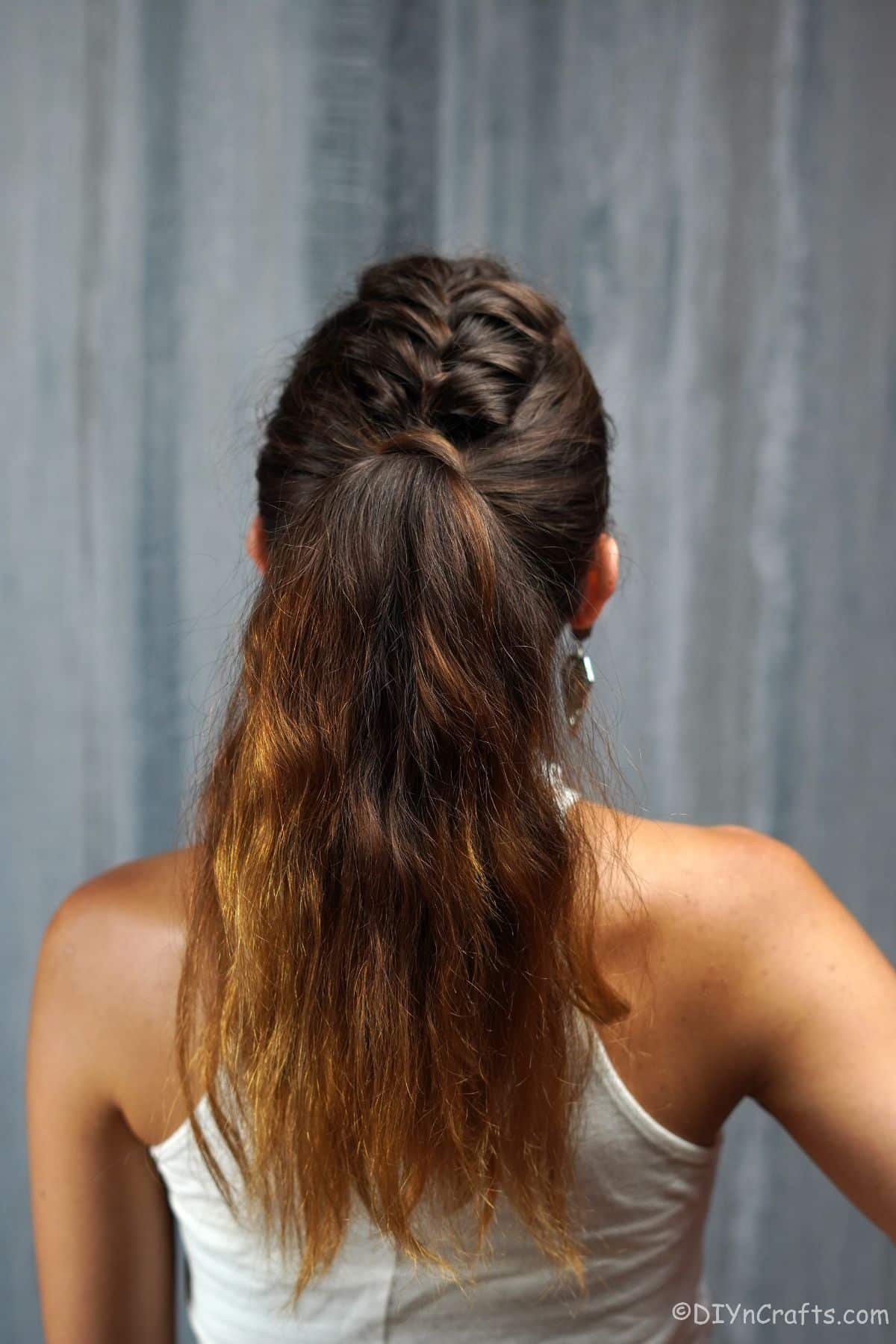 french braided ponytail from behind