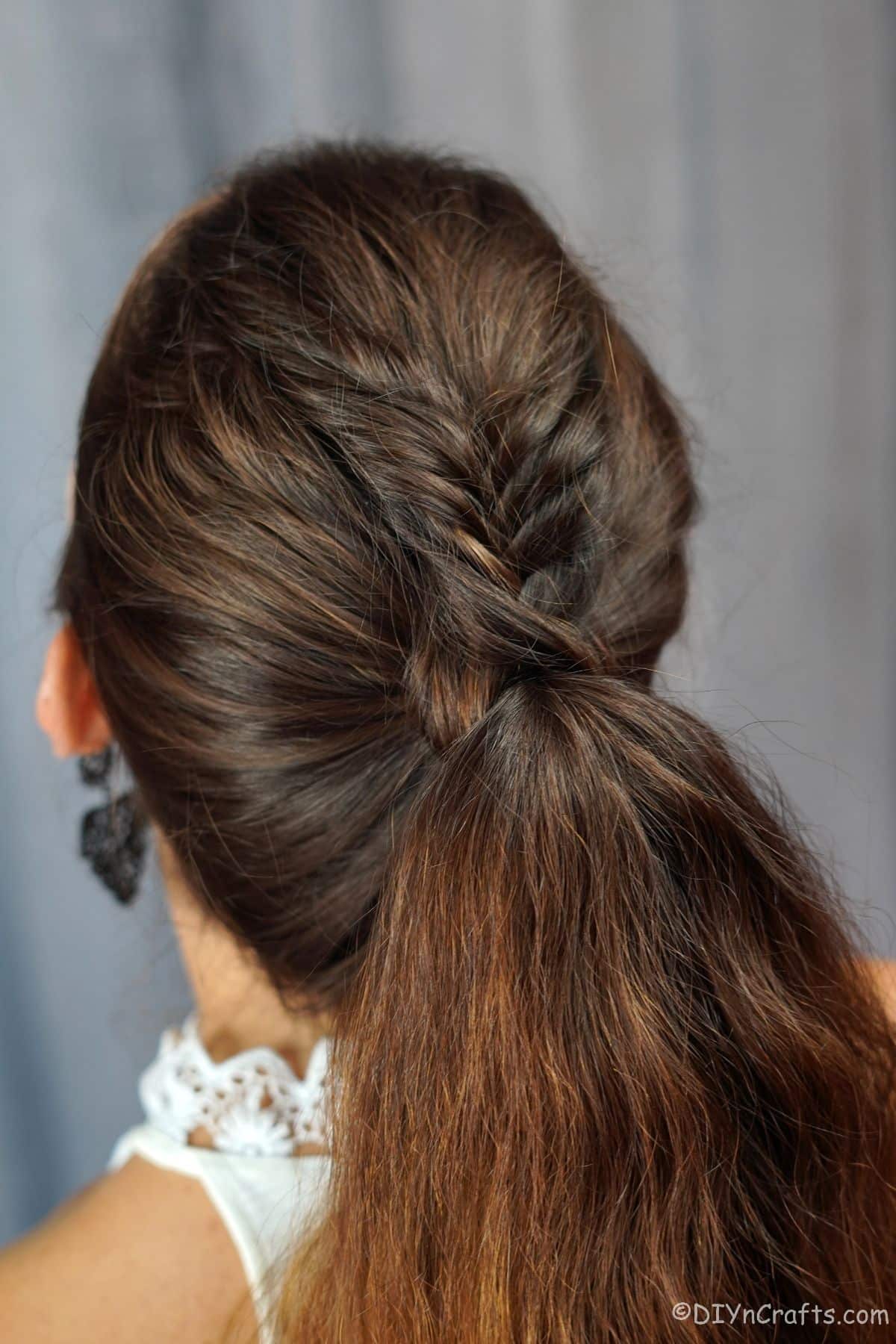 back of loose braid high ponytail