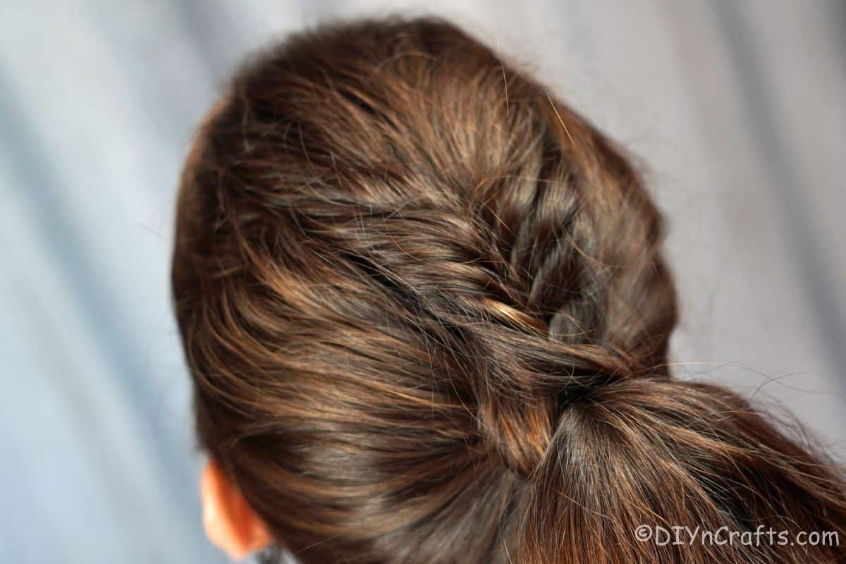 fishtail braid on top of a high ponytail