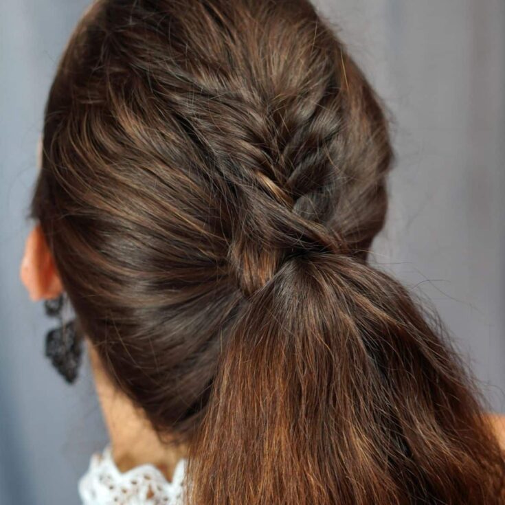 back of loose braid high ponytail