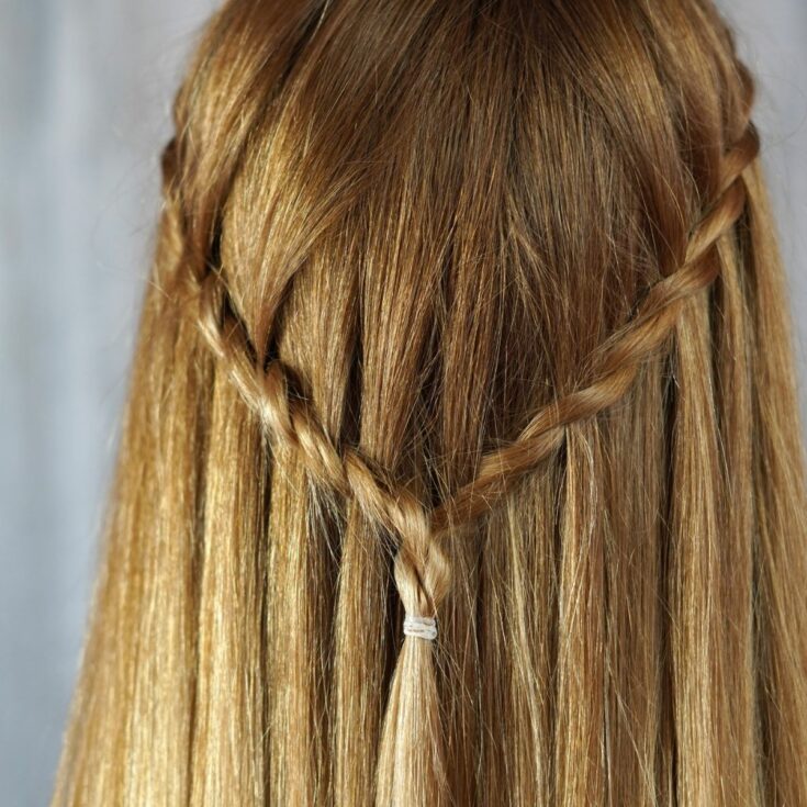 waterfall braid on back of blonde head