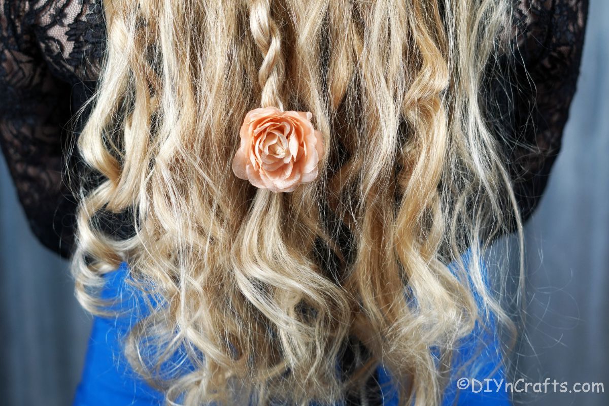 decorative flower hair band on end of braid