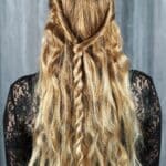 back of twisted braid half up hairstyle