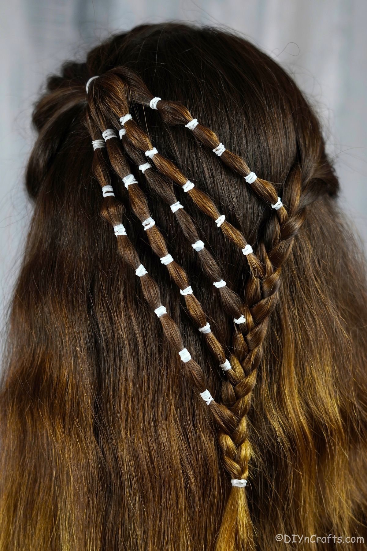 5 strand waterfall braids with white accent ties