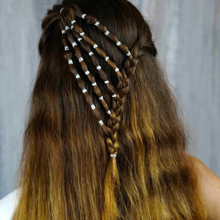 back of waterfall braid with white accents