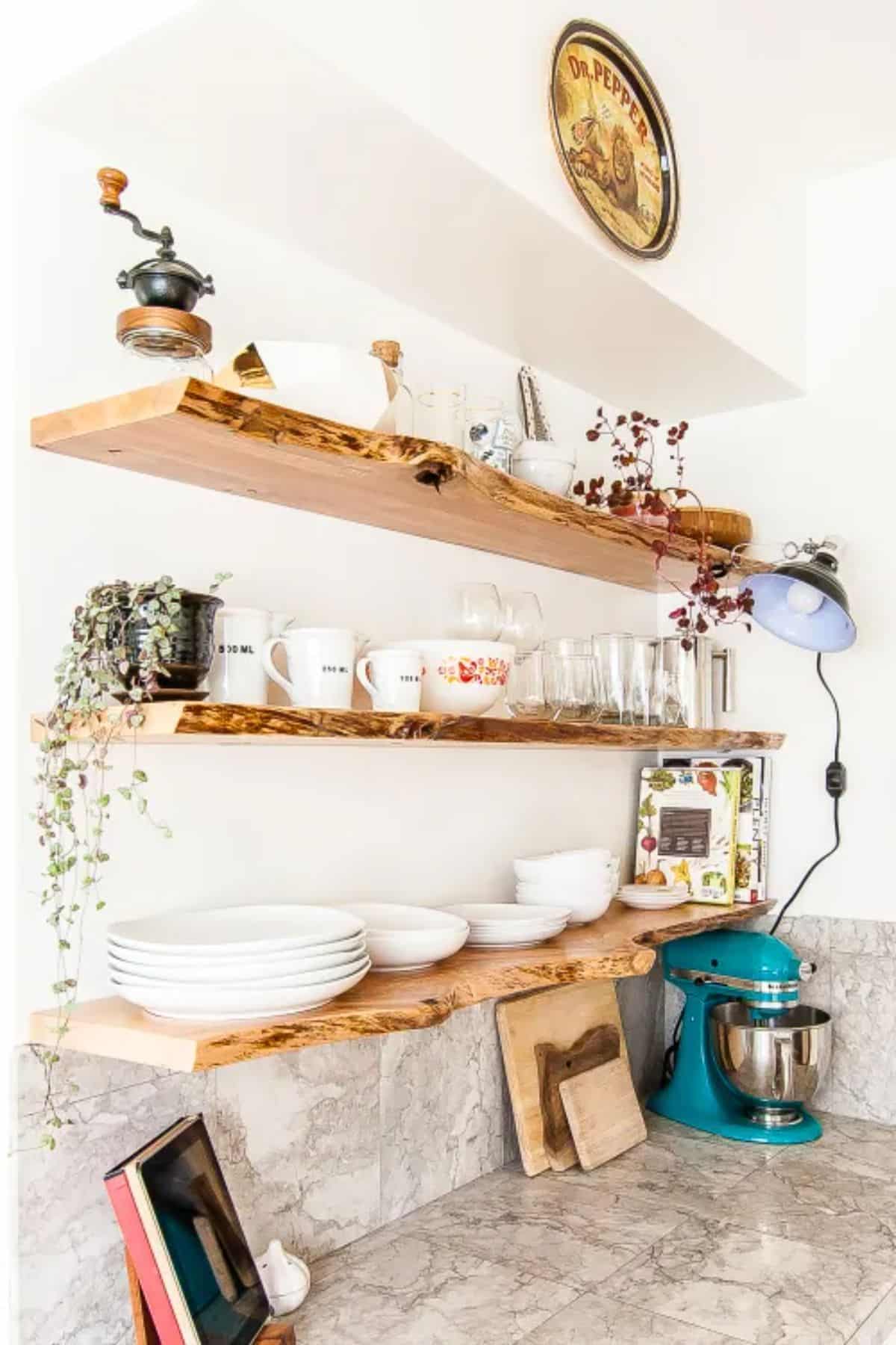 Kitchen Floating Live-Edge Shelves
