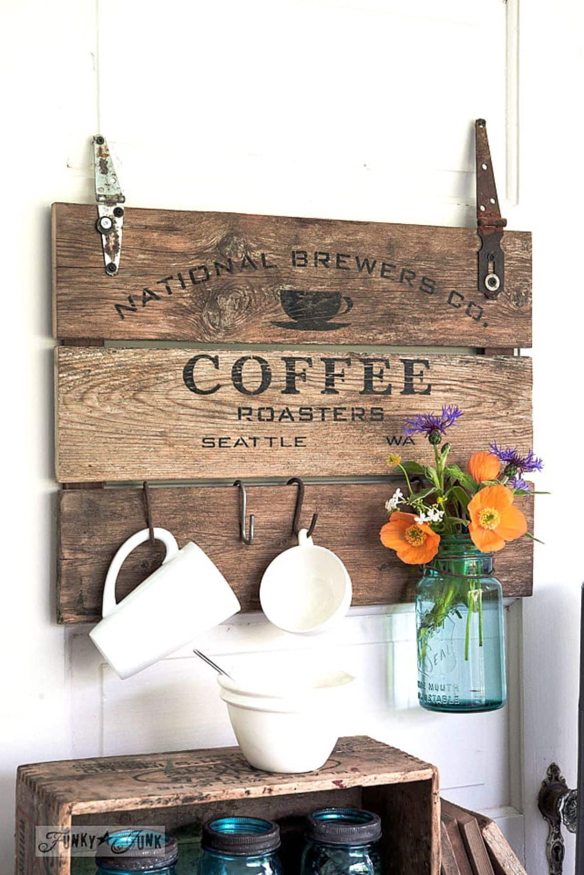 Reclaimed Wood Coffee Crate Lid Sign