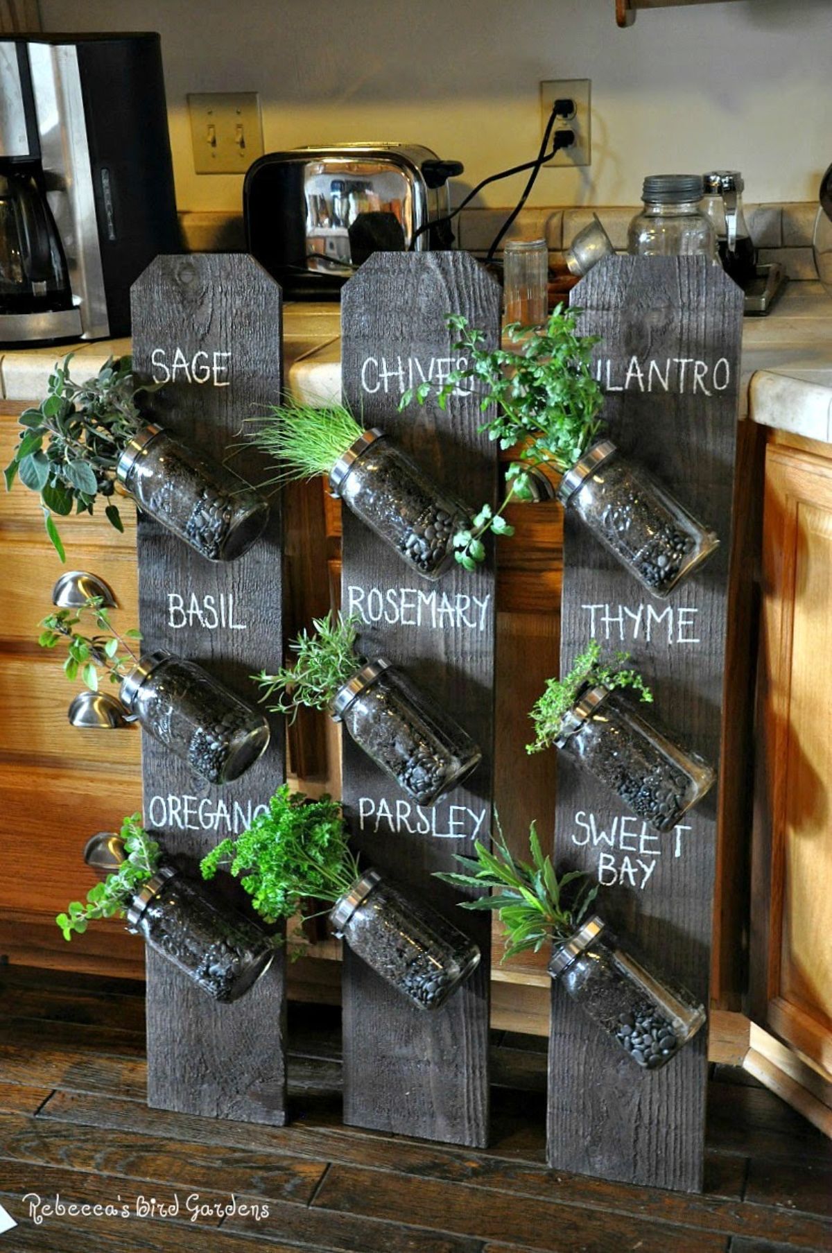 Mason Jar and Fence Board Vertical Herb Garden