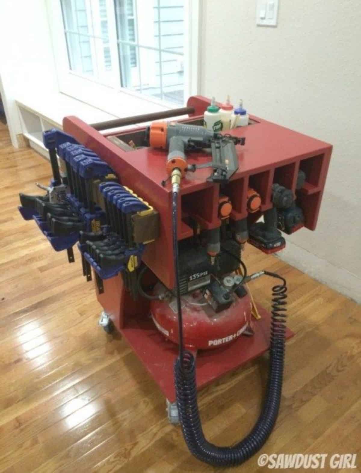 Rolling Tool Cart and Air Compressor Storage