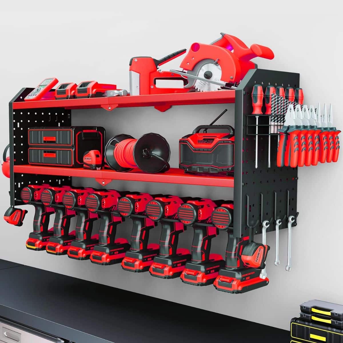 KAFAHOM Power Tool Shelf with 12 Hooks