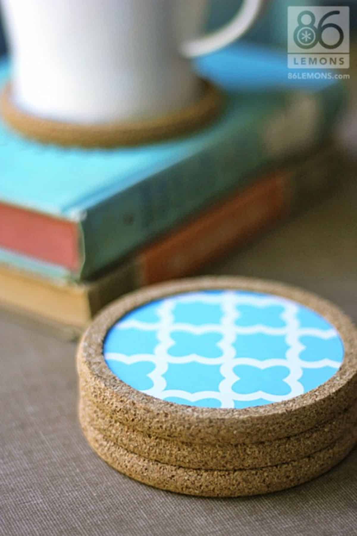 DIY Cork Coasters Decorated With Contact Paper